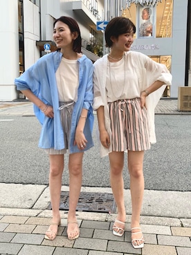 「海」｜「アイテム（スウェットパンツ）」を使った、ヨシヤマ アヤカさん（レディース・159cm）の夏コーディネート