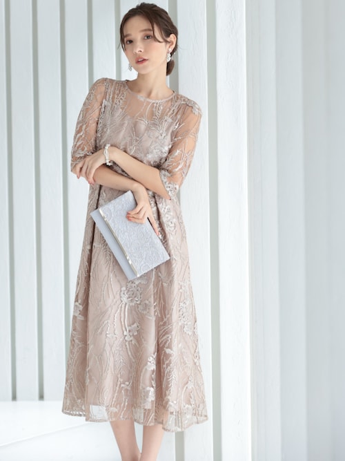 PREFERIR ドレス 総レース バックリボン 結婚式 パーティー