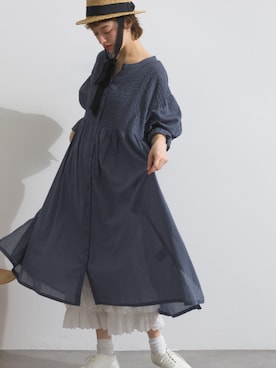 「PREFERIR（プレフェリール）のフォークロア刺繍見えピンタックコットンボイルワンピース / 前開き・2WAY・涼感素材（ワンピース、ブルー系）」を使った、PREFERIR_webさん（レディース・162cm）の春コーディネート
