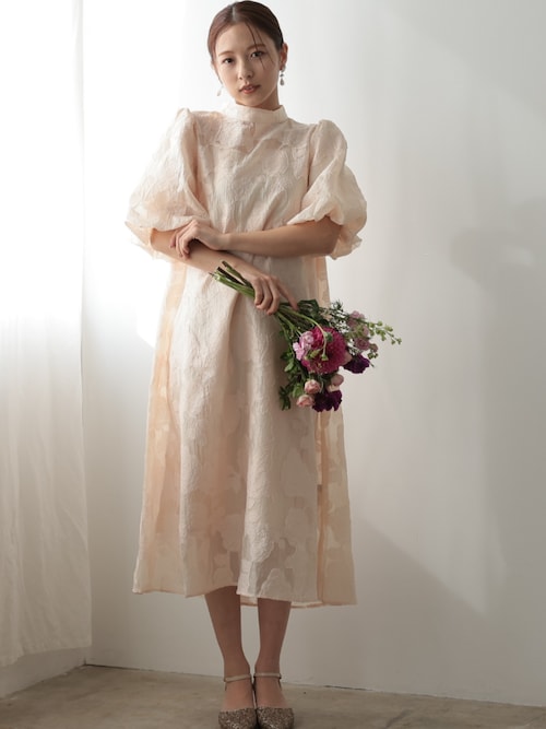 バックシャン リボン ランタンスリーブ 結婚式 パーティー