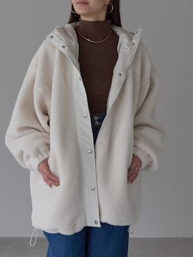 「アイテム（その他アウター、ホワイト系）」を使った、PREFERIR_webさん（レディース・162cm）の冬コーディネート