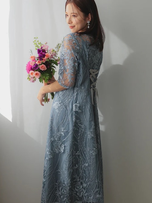 さ*や様 総レース バックリボン 結婚式 パーティー オケージョン ドレス セール】総レース バックリボン 結婚式 パーティー オケージョン