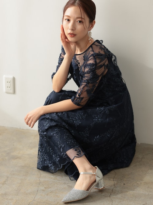 総レース バックリボン シアー パンプス パーティー 結婚式 PREFERIR ドレス 総レース バックリボン 結婚式 パーティー