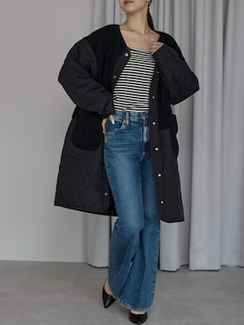 「アイテム（ノーカラーコート）」を使った、PREFERIR_webさん（レディース・162cm）の冬コーディネート