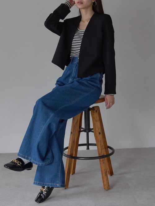 セール】ハイウエスト デニム タックワイドパンツ (S,M,L,XL)(デニム セール】ハイウエスト デニム タックワイドパンツ (S,M,L,XL)(デニム