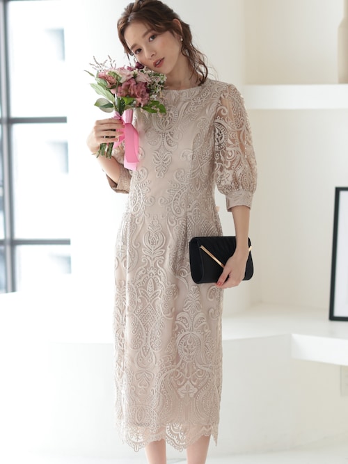 刺繍レース バックリボンドレス結婚式 パーティー オケージョン
