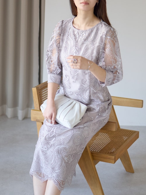 セール】刺繍レース バックリボンドレス結婚式 パーティー