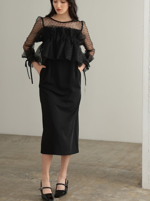 フリル付き黒　オケージョンドレス セール】マルチウェイ チュールフリル付き 結婚式 パーティー