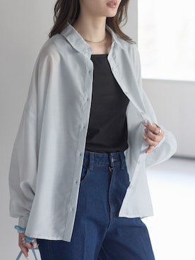 「PREFERIR（プレフェリール）の《2点セット》シアーシャツ×タンクトップSET（シャツ/ブラウス、ブルー系）」を使った、PREFERIR_webさん（レディース・162cm）の春コーディネート