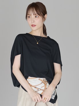 「PREFERIR（プレフェリール）のクールタッチ 接触冷感 ドルマンブラウス（シャツ/ブラウス、ブラック系）」を使った、PREFERIR_webさん（レディース・162cm）の夏コーディネート
