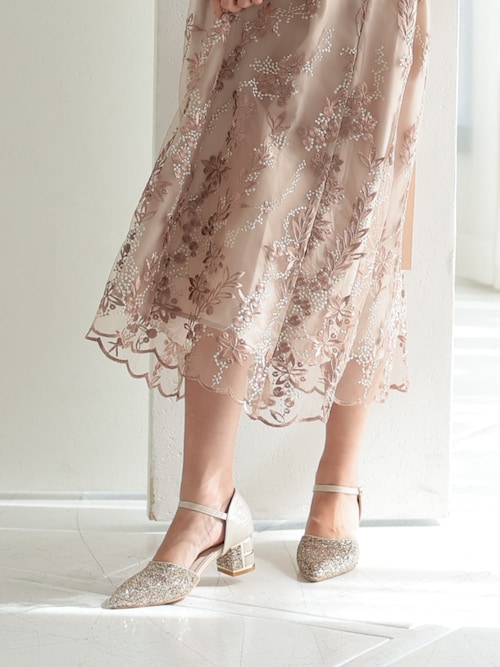 グリッターチャンキーヒール パンプス 結婚式 パーティー 歩きやすい