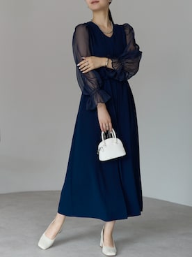 「PREFERIR（プレフェリール）のボリュームスリーブ Aライン 結婚式 二次会 パーティー Vネックドレス（ドレス）」を使った、PREFERIR_webさん（レディース・162cm・20代）の夏コーディネート