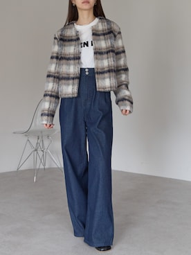 「アイテム（ノーカラージャケット）」を使った、PREFERIR_webさん（レディース・162cm）の冬コーディネート