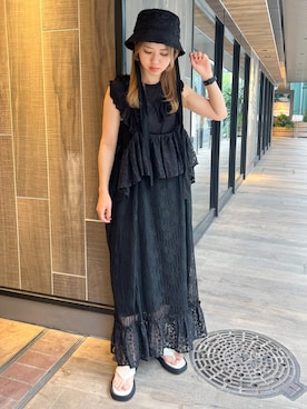 「merry jenny（メリージェニー）のlace laceストラップロングスカート（スカート）」を使った、merry jenny 梅田店さん（レディース・154cm）の春コーディネート