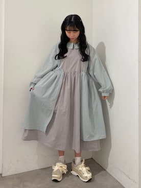 「ブルー x ホワイト」｜「アイテム（ワンピース/ドレス）」を使った、merry jenny 梅田店さん（レディース・154cm）の冬コーディネート