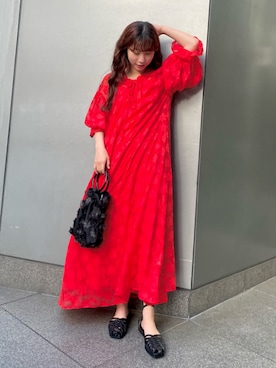 「アイテム（ワンピース/ドレス、レッド系）」を使った、merry jenny 梅田店さん（レディース・154cm）の春コーディネート
