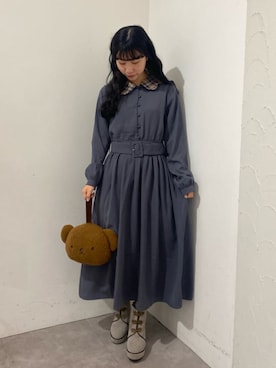 「アイテム（ワンピース、ブルー系）」を使った、merry jenny 梅田店さん（レディース・154cm）の冬コーディネート