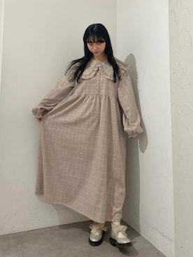 「アイテム（ワンピース、ピンク系）」を使った、merry jenny 梅田店さん（レディース・154cm）の冬コーディネート