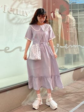 「アイテム（ワンピース、ブルー系）」を使った、merry jenny 梅田店さん（レディース・154cm）の夏コーディネート