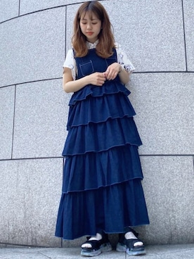 「merry jenny（メリージェニー）のアイテム（ジャンパースカート）」を使った、merry jenny 梅田店さん（レディース・154cm）の夏コーディネート