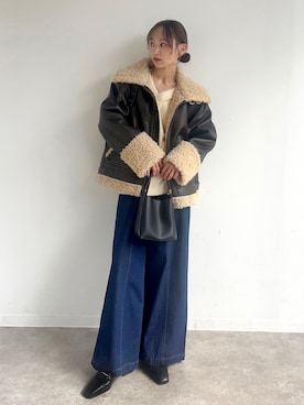 「アイテム（ムートンコート）」を使った、UMIさん（レディース・165cm）の秋コーディネート