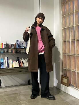 「アイテム（ニットキャップ/ビーニー）」を使った、UMIさん（レディース・165cm）の冬コーディネート