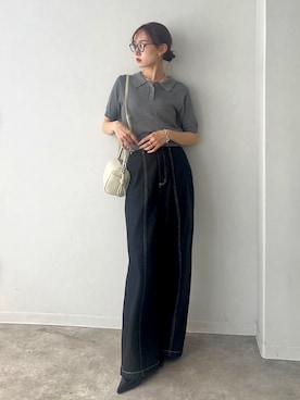 「NOGLE（ノグル）の【NOGLE/ノグル】コンパクトサマーニットポロ（ポロシャツ、グレー系）」を使った、UMIさん（レディース・165cm）の春コーディネート