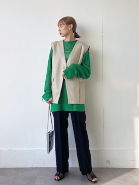 「VACANCY（ヴァカンシー）のシアーパイピングサンダル（サンダル）」を使った、UMIさん（レディース・165cm）の春コーディネート