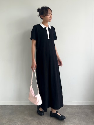 「HEILIS（ヘイリス）のワンハンドルナイロンショルダーバッグ/2WAY シンプル 韓国 レディース ファスナー ブラック ピンク ワンショル ハンドバッグ 軽量（ハンドバッグ）」を使った、UMIさん（レディース・165cm）の夏コーディネート