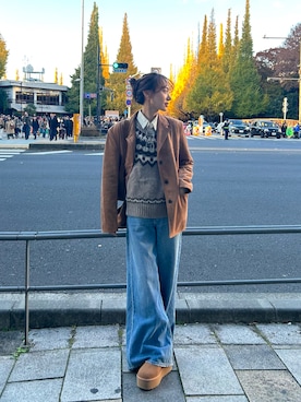 「アイテム（デニムパンツ）」を使った、UMIさん（レディース・165cm）の秋コーディネート