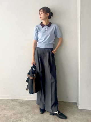 「NOGLE（ノグル）の【NOGLE/ノグル】バイカラー半袖ポロニット（ポロシャツ）」を使った、UMIさん（レディース・165cm）の春コーディネート