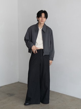 「WYM LIDNM（ウィム バイ リドム）のTECH WOOL GABARDINE ZIP BLOUSON【SET-UP】（ブルゾン）」を使った、KAIさん（メンズ・183cm）の春コーディネート