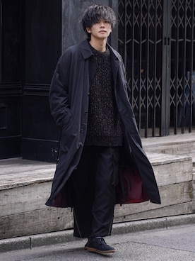 「ジャーマントレーナー」｜「アイテム（ステンカラーコート）」を使った、KAIさん（メンズ・183cm）の冬コーディネート