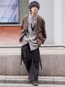 「ノーカラー」｜「アイテム（スラックス）」を使った、KAIさん（メンズ・183cm）の冬コーディネート