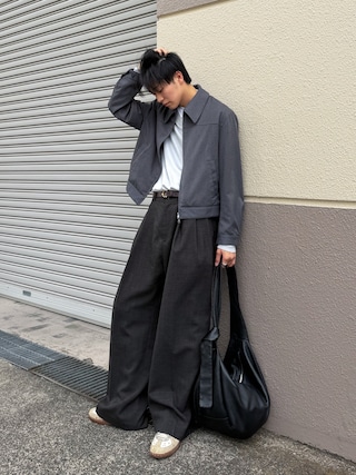 「WYM LIDNM（ウィム バイ リドム）のTECH WOOL GABARDINE ZIP BLOUSON【SET-UP】（ブルゾン）」を使った、KAIさん（メンズ・183cm）の春コーディネート