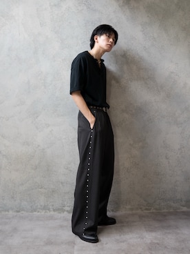 「SLICK（スリック）の【SLICK/スリック】40/2 Moss Stitch Henley Neck T-Shirt / 鹿の子ヘンリーネックTシャツ /オーバーサイズ シルエット（Tシャツ/カットソー）」を使った、KAIさん（メンズ・183cm）の夏コーディネート