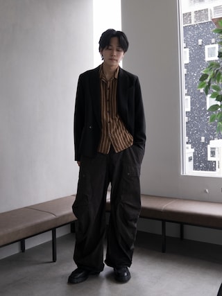 「CASPER JOHN(キャスパージョン)のPile stripe shirts/パイルストライプシャツ(シャツ/ブラウス)」を使った、KAIさん(メンズ・183cm)の冬コーディネート