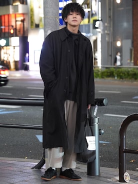 「ジャーマントレーナー」｜「アイテム（ステンカラーコート）」を使った、KAIさん（メンズ・183cm）の秋コーディネート