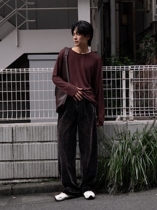 「CAMPHOR WOOD(カンファーウッド)のSHEER LONG SLEEVE TOPS / シアロングスリーブトップス(Tシャツ/カットソー)」を使った、KAIさん(メンズ・183cm)の秋コーディネート