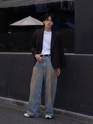 「MUSINSA STANDARD（ムシンサスタンダード）の[クールタンダード] リラックスフィットクルーネックTシャツ [ホワイト]（Tシャツ/カットソー）」を使った、KAIさん（メンズ・183cm）の秋コーディネート