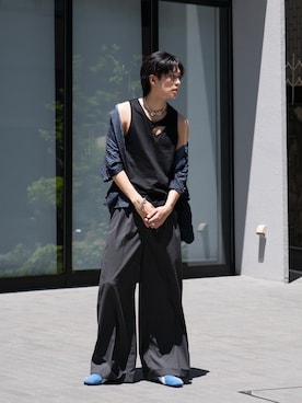 「アイテム（スラックス）」を使った、KAIさん（メンズ・183cm）の夏コーディネート