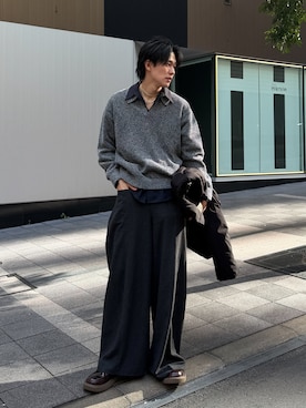 「アイテム（スラックス）」を使った、KAIさん（メンズ・183cm）の冬コーディネート