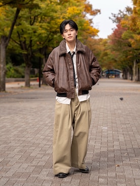 「アイテム（MA-1）」を使った、KAIさん（メンズ・183cm）の秋コーディネート