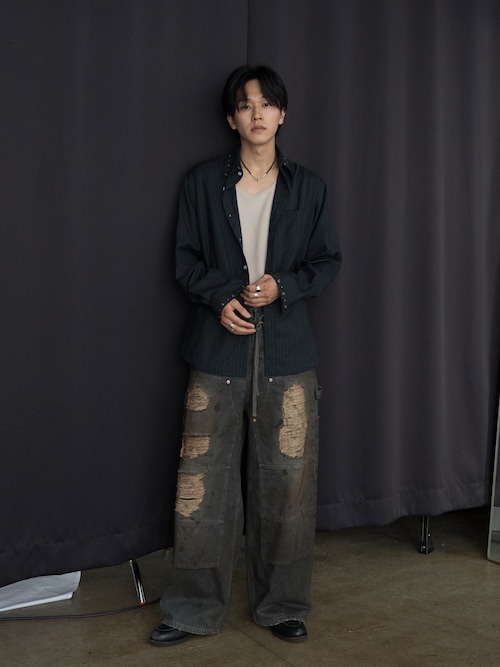 「Camphor wood（カンファーウッド）のEYELET REGULAR COLLAR STRIPE L/S SHIRT / アイレットレギュラーストライプシャツ（シャツ/ブラウス）」を使った、KAIさん（メンズ・183cm）の春コーディネート