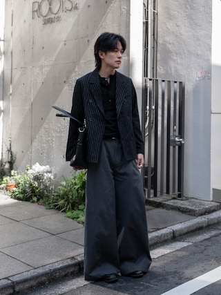 「CAMPHOR WOOD(カンファーウッド)のsuper wide baggy polyester slacks / スーパーワイドバギーポリエステルスラックス(スラックス)」を使った、KAIさん(メンズ・183cm)の秋コーディネート