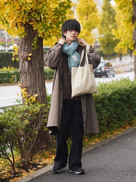 「clarks」｜「アイテム（ステンカラーコート）」を使った、KAIさん（メンズ・183cm）の秋コーディネート