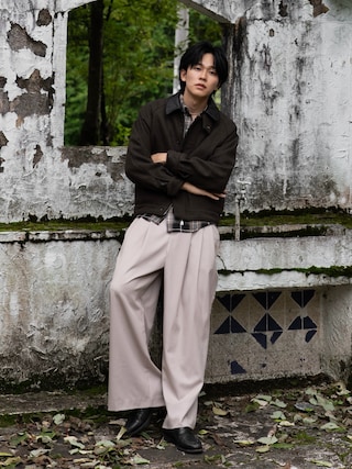 「CASPER JOHN（キャスパージョン）のLamb leather collar wool melton blouson/ラムレザー襟ウールメルトンブルゾン（ブルゾン）」を使った、KAIさん（メンズ・183cm）の秋コーディネート