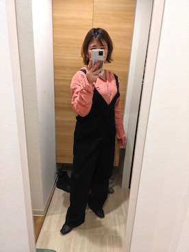 「リネンシャツ」｜「アイテム（オールインワン・サロペット）」を使った、chiyoさん（レディース・157cm）の春コーディネート