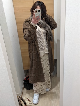 「レーススカート」｜「アイテム（ステンカラーコート）」を使った、chiyoさん（レディース・157cm）の冬コーディネート