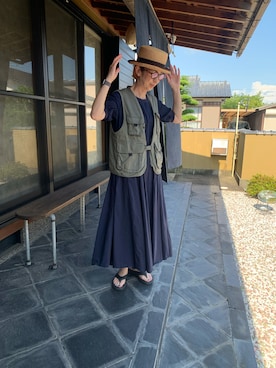 「古着やでのアイテム（ワンピース/ドレス、ブルー系）」を使った、mizu&sonさん（レディース・162cm）の夏コーディネート